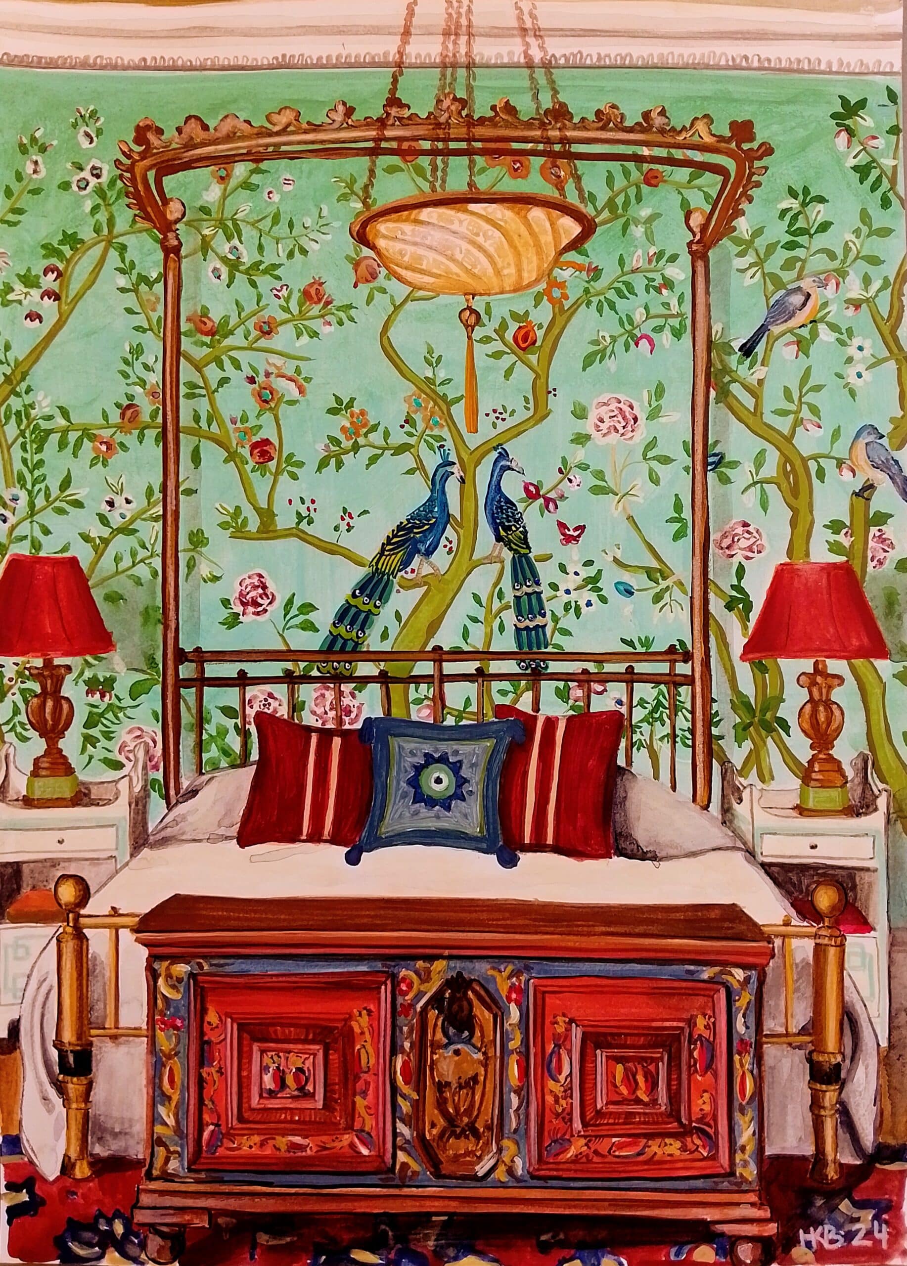 Peacock Mural Bedroom