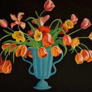 Tulips in Blue Vase