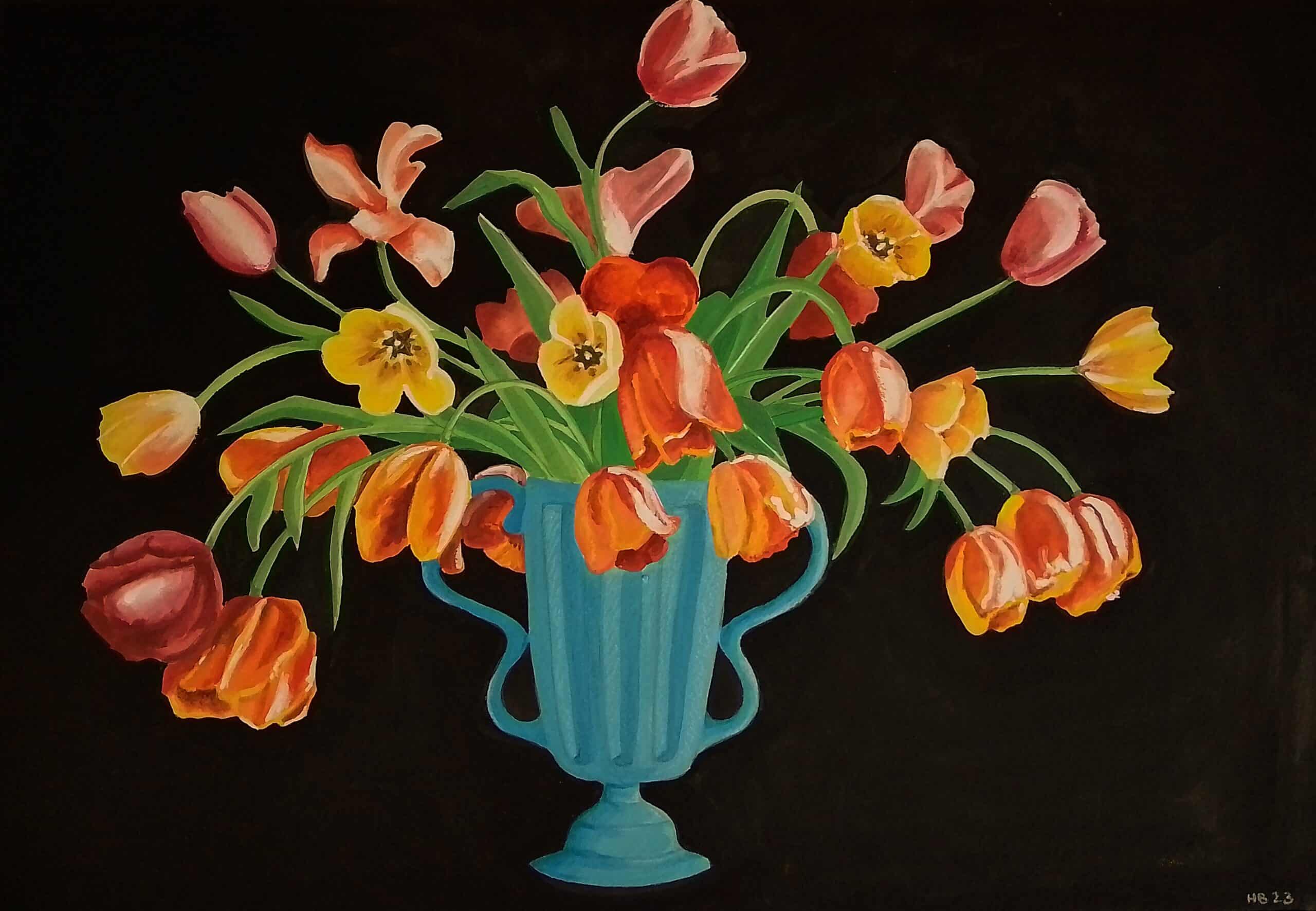 Tulips in Blue Vase