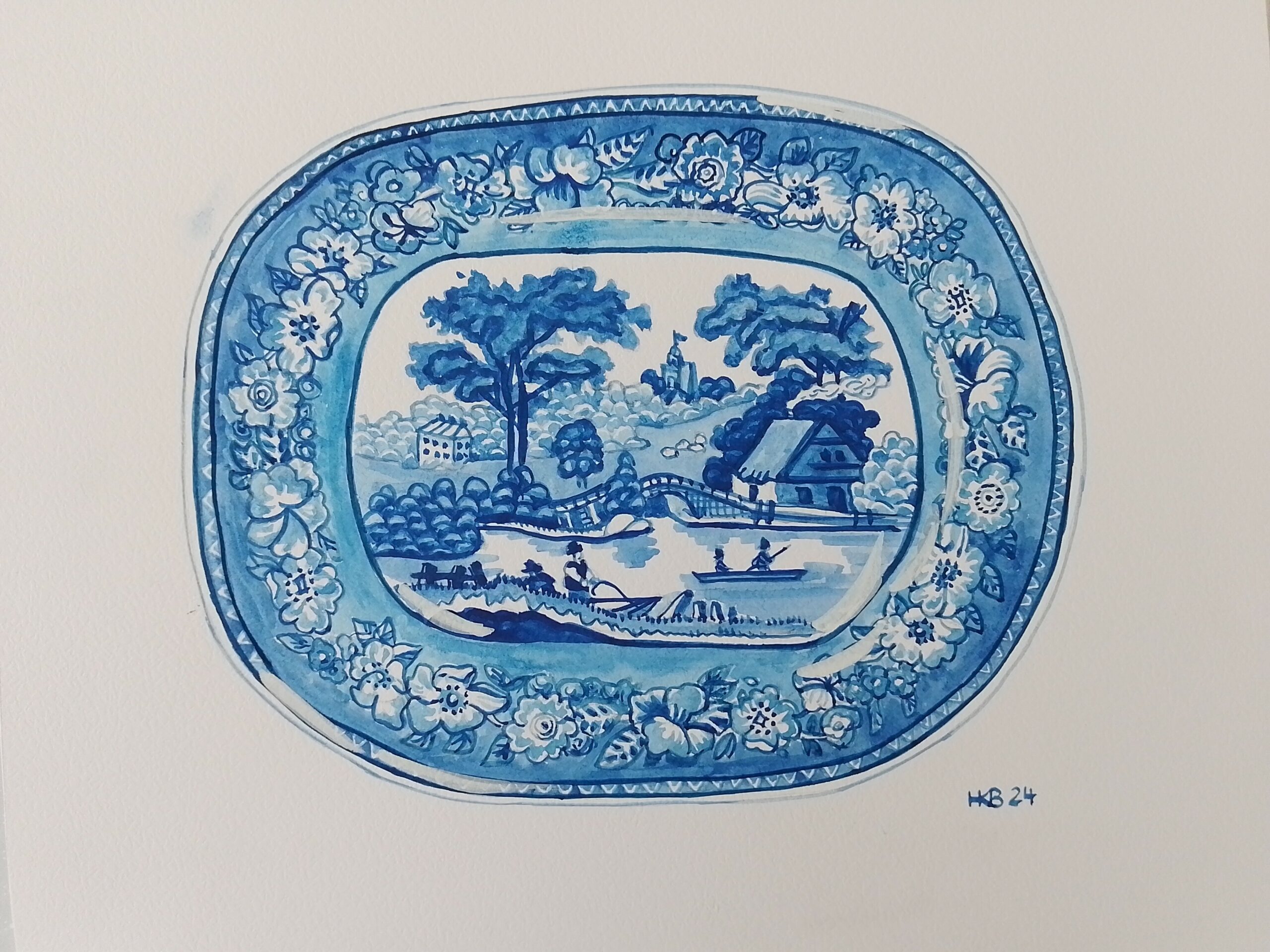Blue Transferware Platter