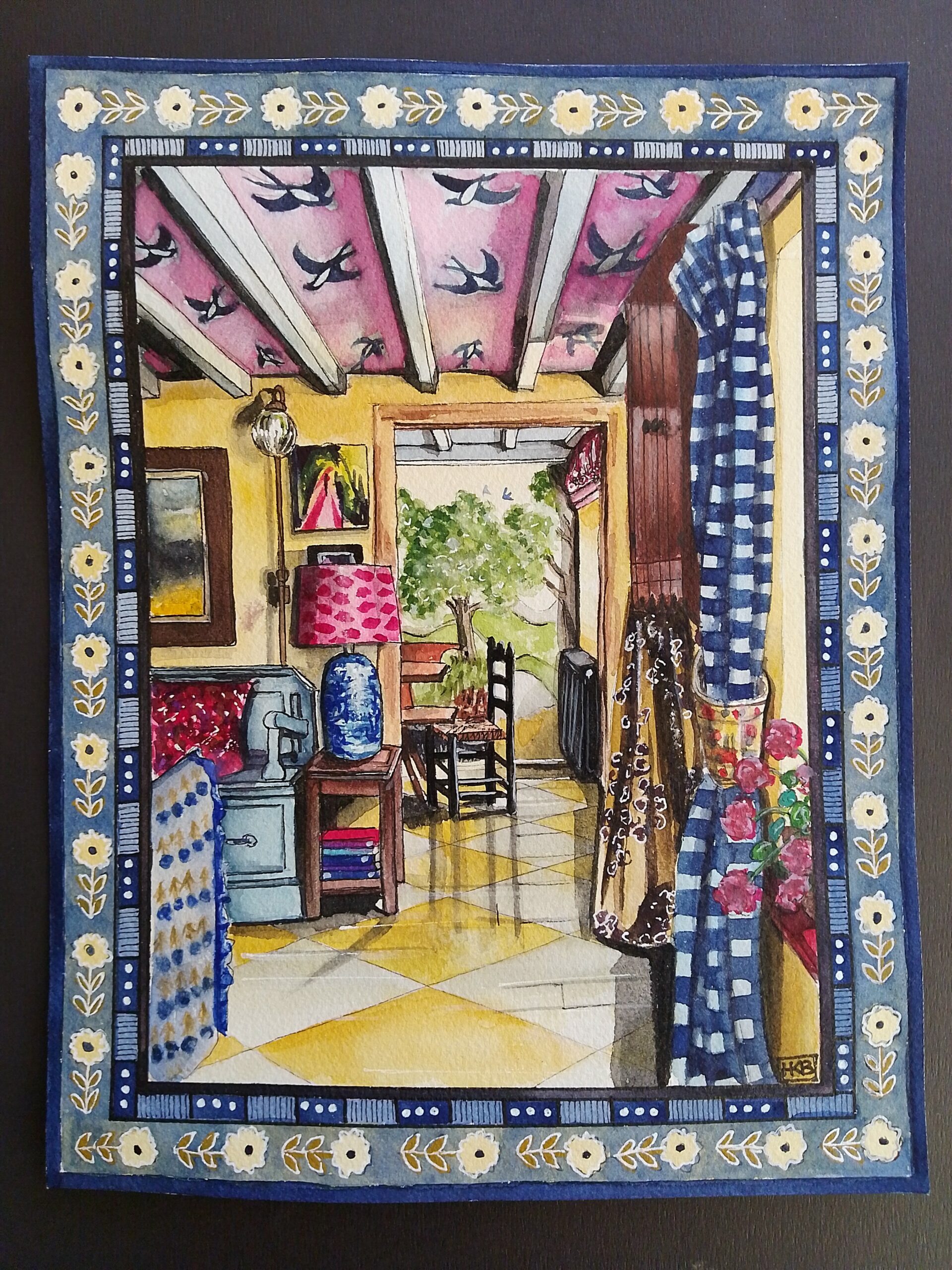 Yellow Chequerboard (original watercolour) - Image 2